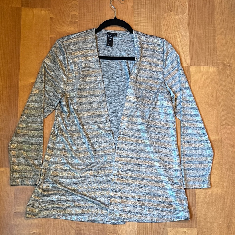 Chic Heather Gray Shiny Striped Women's Cardigan
